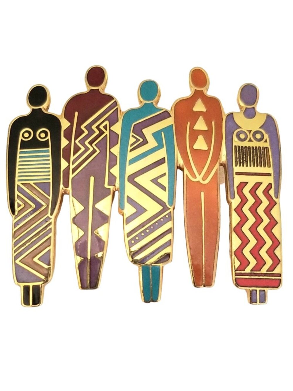 Laurel Burch People Tribe Multicolor Enameled Brooch Signed, M645